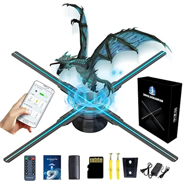 3D Hologram Fan,Missyou 18.1 Inch Hologram Fan WiFi Projector with 700 Video Library, Tabletop Holographic LED Ceiling Skylight Night Light for Halloween, Shop, Bar,Casino, Party Advertising Display - 18.1-inch(APP+WIFI+Remote+Bluetooth)