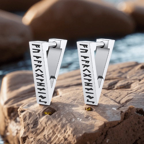 Viking Runes Triangle Stainless Steel Earrings - Silver / A Pair