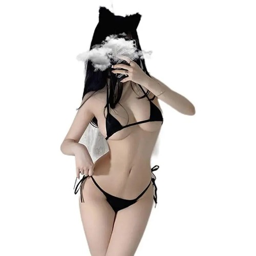 Charming Female Sexy Cat Girl Cosplay Lingerie for Playful Nights - L / White