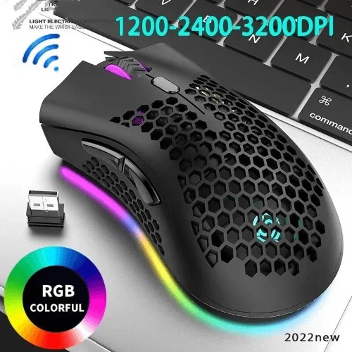 Rechargeable Wireless Black or White Multicolour RGB Light Gaming Laptop PC USB Mouse - 2.4G LED Black