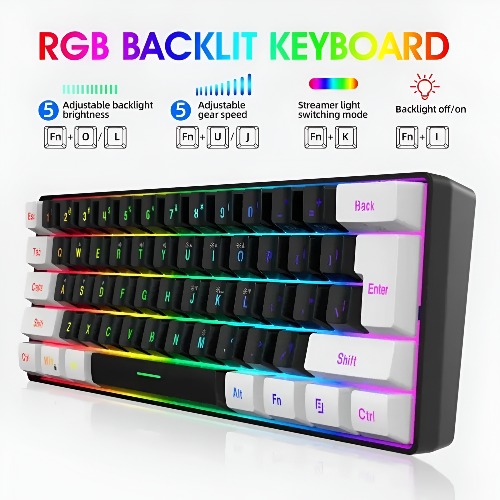 Onetify Floating Keycaps Compact Wired RGB Gaming Keyboard - Black