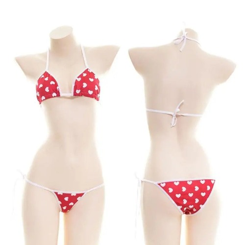 Valentine Inspired Heart Bikini in Red and White