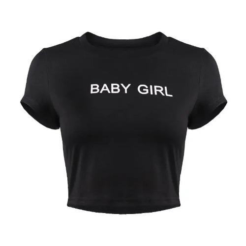 Adorable Baby Girl T-Shirt Crop Top for Summer Fun - Black / L
