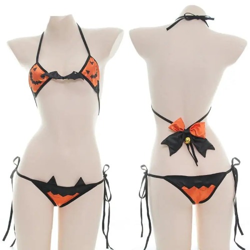 Black and Orange Pumpkin Lingerie Set for Halloween Inspired Looks