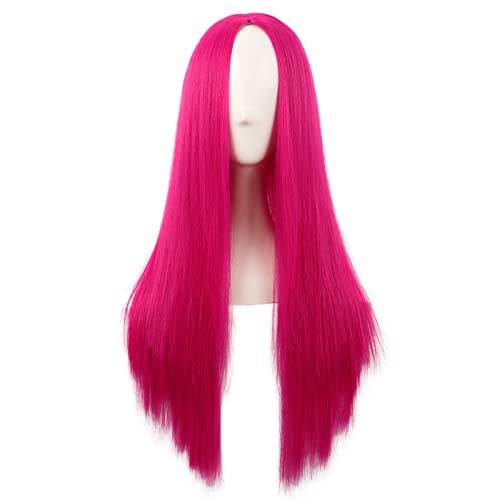 MapofBeauty 28 Inch/70 cm Women Special Long Straight Synthetic Wig (Hot Pink) - Hot Pink
