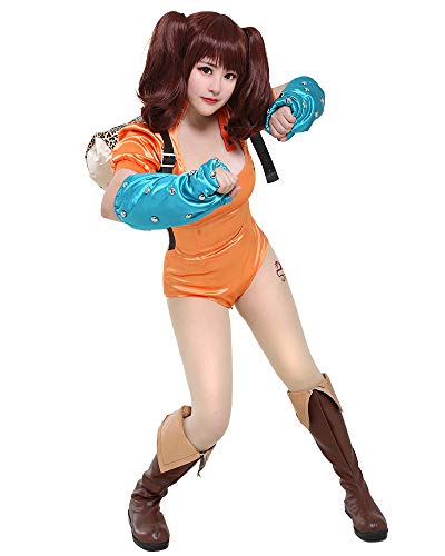 miccostumes Women's Cosplay Costume Orange Leotard With Armguards And Bag - Small - Orange