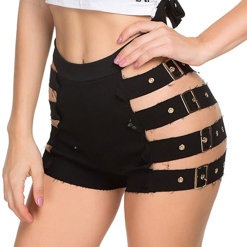Sexy Shorts for Women Black Goth Shorts White Cut Off Hot Pants High Waisted Booty Clubwear Rave Stripper Outfits - Black - Small
