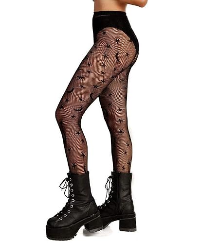 XIUSEMY Women Sexy Tights Fishnet Stockings Patterned Leggings Thigh-High Black Socks Lace Pantyhose - One Size - Black Type6