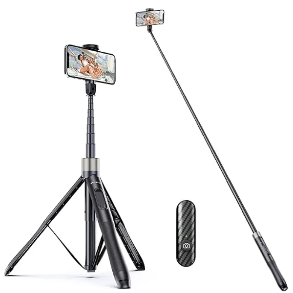 ATUMTEK 65" Selfie Stick Tripod, All in One Extendable Phone Tripod Stand with Bluetooth Remote 360° Rotation for iPhone and Android Phone Selfies, Video Recording, Vlogging, Live Streaming, Black - 65" - Black