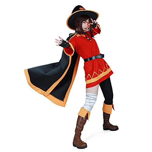 miccostumes Women's Costume Anime Witch Cosplay Outfit Red Dress With Hat And Cape - Small