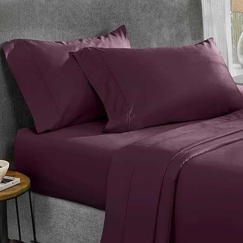 California Design Den Queen Size Bed Set, 400 Thread Count 100% Cotton Sheets Sateen, Deep Pocket Queen Sheets, Soft 4-Pc Bed Sheets, Cooling Sheets (Soft Plum) - Queen - Soft Plum