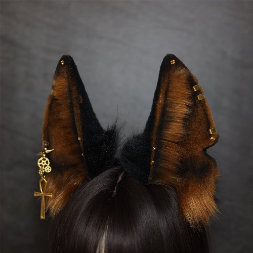 Soul Snatch | Handcrafted Poseable Anubis Ear Headband - Yellow Brown Gold