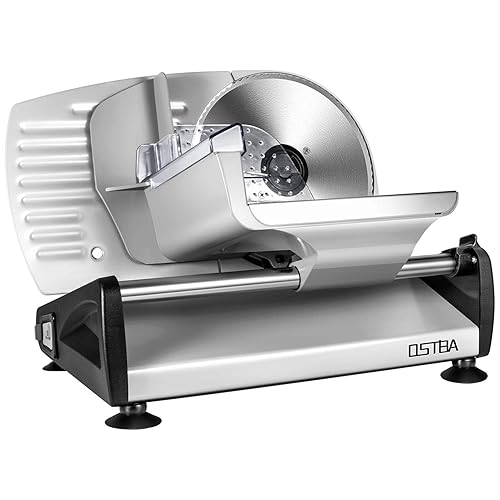 OSTBA Meat Slicer Electric Deli Food Slicer with Child Lock Protection, Removable 7.5’’ Stainless Steel Blade and Food Carriage, Adjustable Thickness Food Slicer Machine for Meat, Cheese, Bread(150W) - Meat Slicer-150Watt