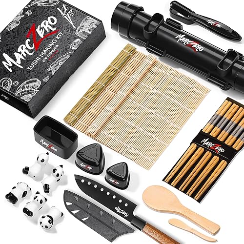 MarcZero Sushi Making Kit, 22 in 1 Bazooka Roller With Bamboo Mat, Knife, Chopsticks, Molds, DIY Machine for Beginner