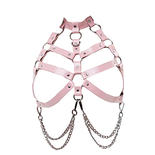 ALLOVME Women Rave Body Chest Harness Waist Belt Caged Bra Festival Dance Club Party - Pink