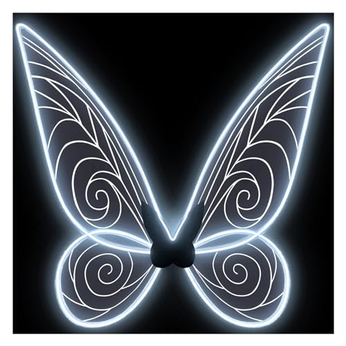 quescu Light up Fairy Wings for Adults,Electroluminescent Wire LED Butterfly Wings for Girls Women,Halloween Costume Dress Up - White