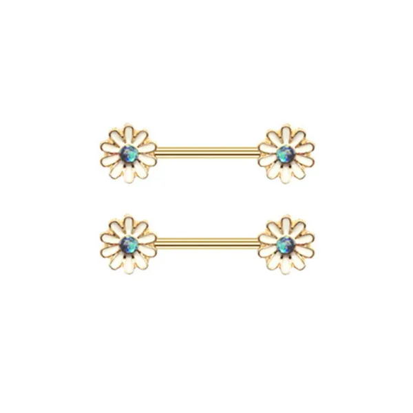 Sun Flower Design Butterfly Alloy Nipple Ring - Gold / E / A Pair