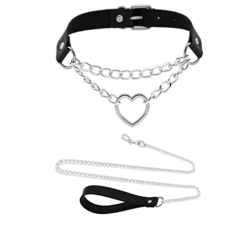 Cosplay Sexy Jewelries,Collar and Leash Sets For Women Ladies Pets - Black+love Heart Chain