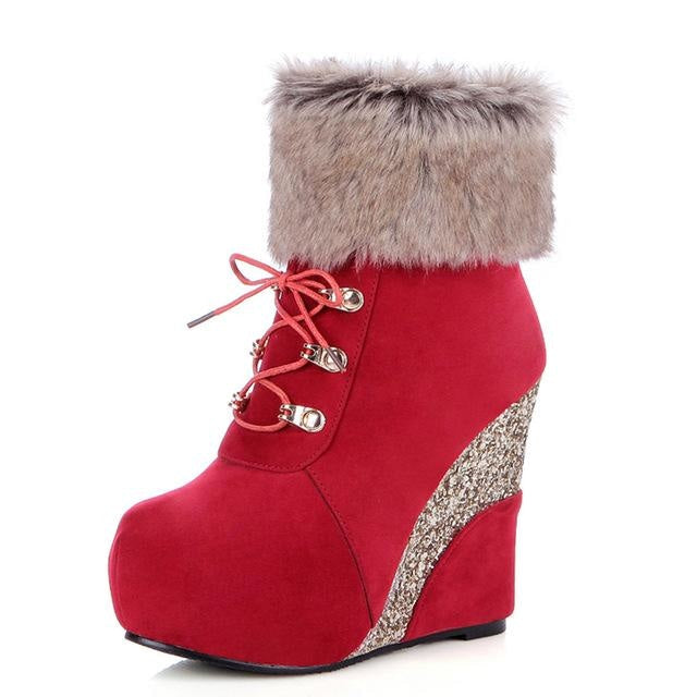 Glitter Wedge Booties - Red / 7.5