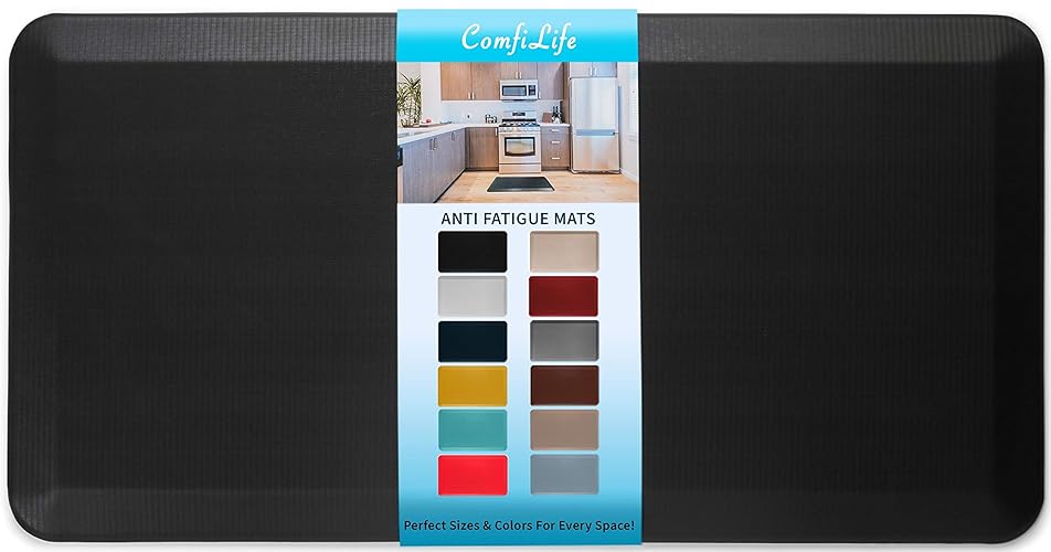 ComfiLife Anti Fatigue Floor Mat – 3/4 Inch Thick Perfect Kitchen Mat, Standing Desk Mat – Comfort at Home, Office, Garage – Durable – Stain Resistant – Non-Slip Bottom (20" x 39", Black) - 20" x 39" - Black