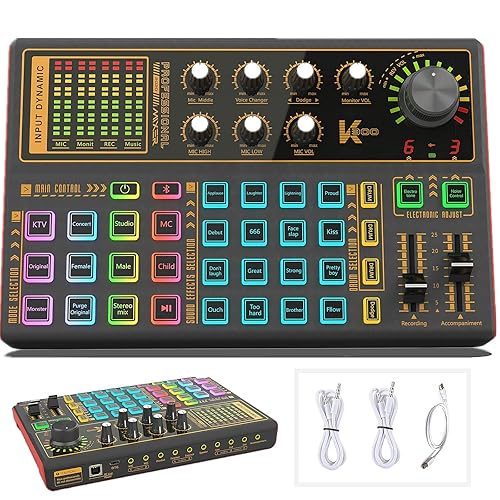Sound Mixer Board, LED Light Voice Changer Sound Card with Multiple Sound Effects - Live Sound Card - AM200-K300