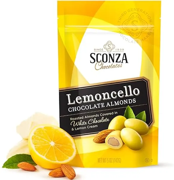 Lemoncello Chocolate Covered Almonds Brought to you by Nutic, Produced by Sconza - Roasted Almond Covered in White Chocolate and Lemon Creme Candy |5 Oz | Gift Snack