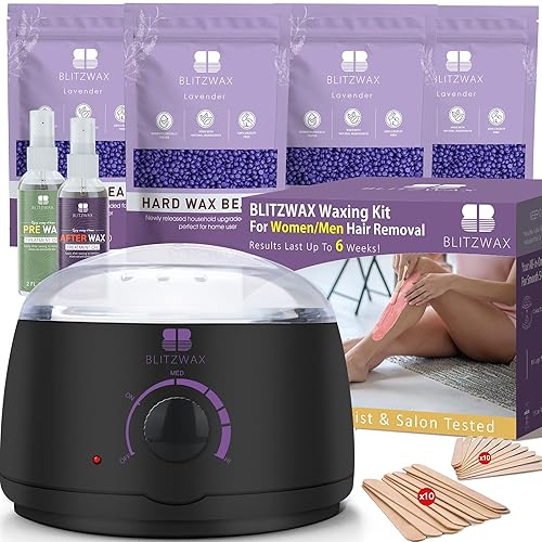 BLITZWAX Waxing Kit Black Wax Hair Removal Kit for Women and Men Hard Wax Kit for Bikini, Brazilian, Leg, Armpit, Sensitive Skin Wax Warmer Kit with 28 Accessories for Home/Salon/Beginners - Black