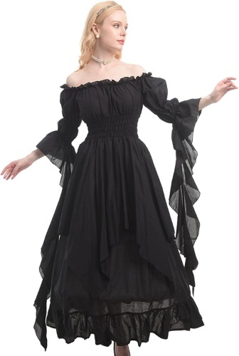 NSPSTT Victorian Dress Renaissance Costume Women Gothic Witch Dress Medieval Wedding Dress - Black XX-Large/3X-Large