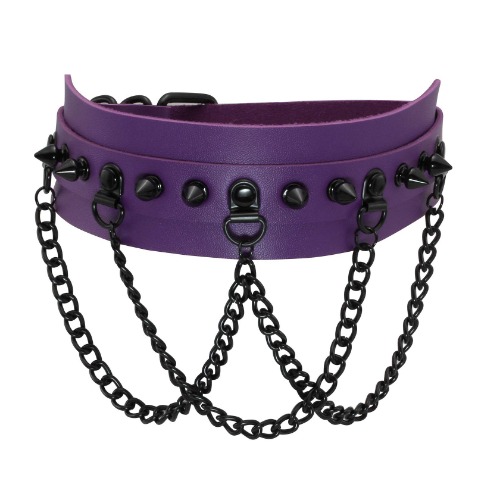MILAKOO Women Choker Spike PU Leather Necklace Studded Alloy Chain for Goth Punk Rocker - 4-Purple, Black Spike