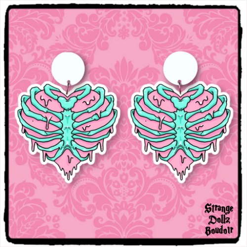 Rib cage skeleton Pastel Goth earrings, 925 sterling silver, Cute Pastel Goth, Strange Dollz Boudoir