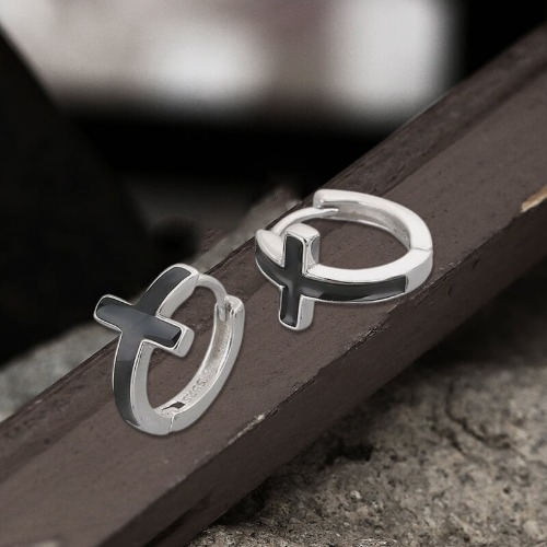 Simple Cross Sterling Silver Earrings - A / Silver / A Pair