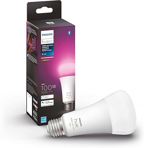 Philips Hue Smart 100W A21 LED Bulb - White and Color Ambiance Color-Changing Light - 1 Pack - 1600LM - E26 - Indoor - Control with Hue App - Works with Alexa, Google Assistant and Apple Homekit - White & Color Ambiance - 1 Pack
