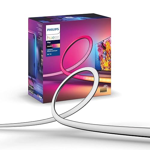 Philips Hue Play Gradient 55" Smart TV Light Strip - Flowing Multicolor LED Color-Changing TV BackLight - Sync with TV, Music, and Gaming - Requires Bridge and Sync Box - Control with App or Voice - 55-Inch - TV Lightstrip Only