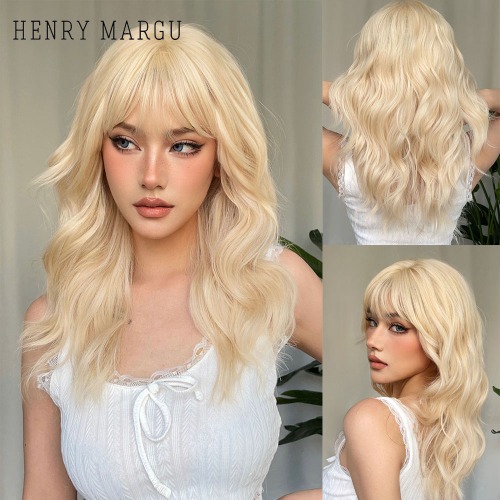 HENRY MARGU Lange Wellenförmige Blonde Synthetische Perücken Platin Täglichen Natürliche Haar Perücken Mit Pony Cosplay Perücke für Frauen Hitze Beständig - AliExpress 
