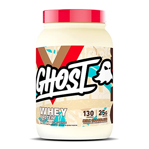 GHOST Whey Protein Powder, Milk Chocolate - 2LB Tub, 25G of Protein - Flavored Isolate, Concentrate & Hydrolyzed Whey Protein Blend - Post Workout Shakes - Soy & Gluten Free - Milk Chocolate - Pack of 1