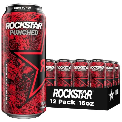 Rockstar Energy Drink, Fruit Punch, 0 Sugar, with Caffeine and Taurine, 16oz Cans (12 Pack) (Packaging May Vary) - Fruit Punch - 16 Fl Oz (Pack of 12)