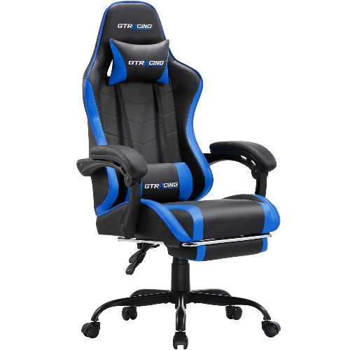 GTRACING GTWD-200 Gaming Chair with Footrest, Height Adjustable Office Swivel Recliner, Blue