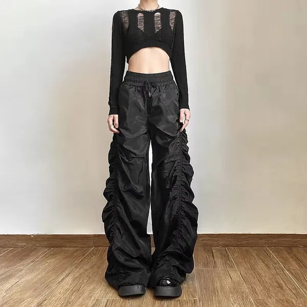 'Darker' Black Baggy Cargo Pants Grunge Y2K Style
