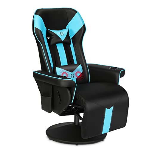 King Throne Ergonomic Gaming Chair Swivel Reclining Chair Video Racing Chair High Back Recliner with Speaker, Massage Lumbar Support, Footrest, Backrest, Headrest and Cupholder, Black Blue - Black Blue - King Throne with Massage&Speaker