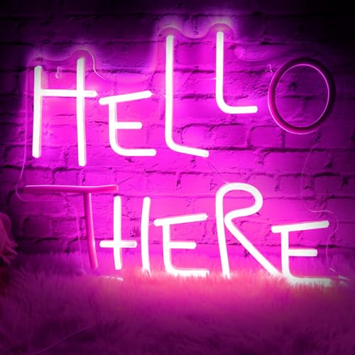 Hello There Neon Sign for Wall Decor, Dimmable Hell Here Catwoman Neon Signs 13.78"×10.63", Controllable Lighting Pink Letters Neon Lights Signs for Man Cave Bedroom Bar Pub Decoration - Hell Here-Pink