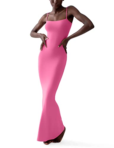 PUMIEY Women's Slip Maxi Dress Sexy Ribbed Bodycon Dresses Long Dress - Bubblegum - Small