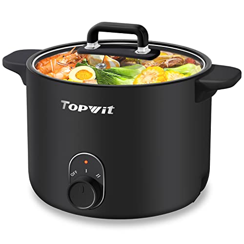 Topwit Electric Pot, 1.5L Non-stick Ramen Cooker, Multi-Function Hot Pot Electric for Pasta, Noodles, Steak, Egg, Electric Cooker with Dual Power Control, Over-Heating and Boil Dry Protection, Black… - 1.5L (Without Steamer) - B (Black)