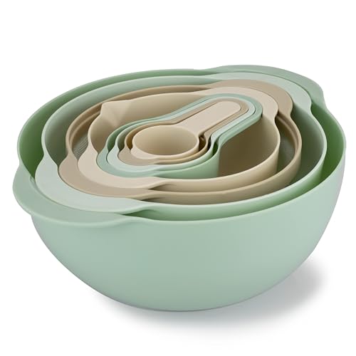 COOK WITH COLOR 8 Piece Nesting Bowls with Measuring Cups Colander and Sifter Set - Includes 2 Mixing Bowls, 1 Colander, 1 Sifter and 4 Measuring Cups, polypropylene, Mint Green - Mint - 8 Pc Bowl