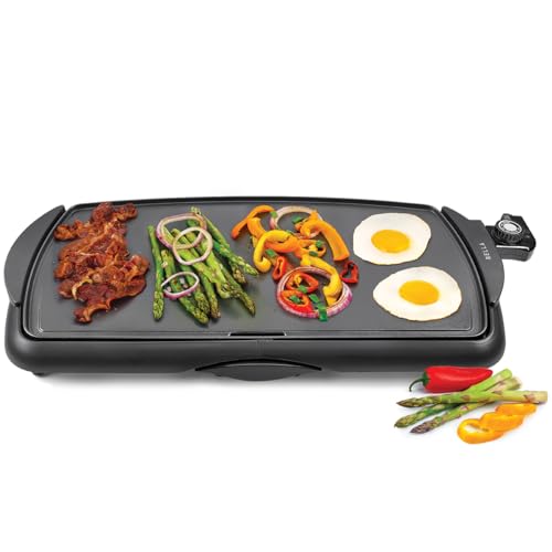 BELLA Electric Griddle & Flat Grill with Nonstick Large Cooking Surface and Removable Probe for Eggs, Tortillas, Pancake and more, 10.5" x 20", Black - Black - 10.5" x 20"