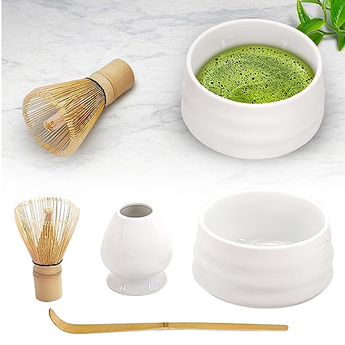 Japanese Matcha Ceremony Accessory, Ceramic Bowl and Whisk Holder, Traditional Scoop - W20-6 - White