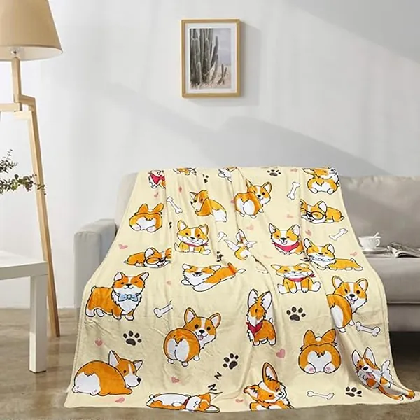 uimchwp Corgi Blanket 50X60 inch,Flannel Yellow Cute Corgi Blanket Throw, Corgi Blankets is The Best Gift for Corgi Lovers,Girls,Boys,Women,Adults,Family,Friends,Suitable for Sofa,Hair,Travel,Camping - Corgi