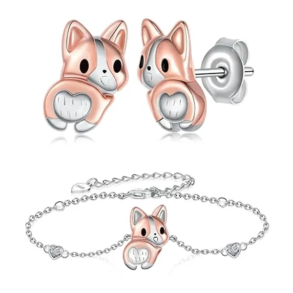 Corgi Earrings and Corgi Bracelet 925 Sterling Silver Corgi Dog Gifts Cute Corgi Jewelry Corgi Gifts for Corgi Lovers