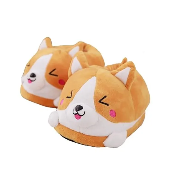 seemehappy Winter Warm Full Foot Slippers Plush Corgi Dog Slippers Shoes For Women - 4-8 - Brown