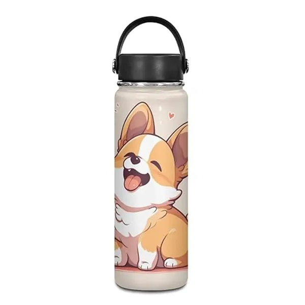 Flashideas Cute Corgi Insulated Water Bottle and Lightweight Vacuum Insulated Flask Safe Stainless Steel Water bottle Keep Cold 24 Hour Hot 12 Hour 20oz - Cute Corgi 1 - 20 Ounces