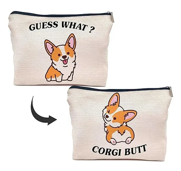IWXYI Corgi Slippers,Dog Make up,Corgi Gifts For Corgi Lovers,Corgi Dog Makeup Bag,Corgi Dog Bag,Cute Corgi Make up Bag,Corgi Gifts - guess what